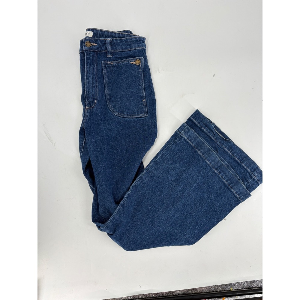 Rollas Eastcoast Flare Jeans High Rise Dark Wash Denim Size 30 Front Pockets